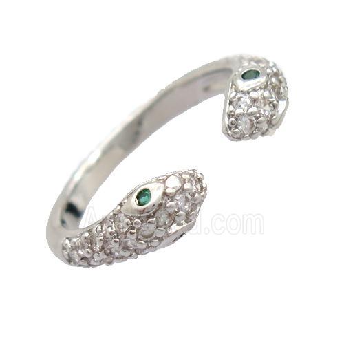 copper Rings pave zircon, snake, resizable, platinum plated