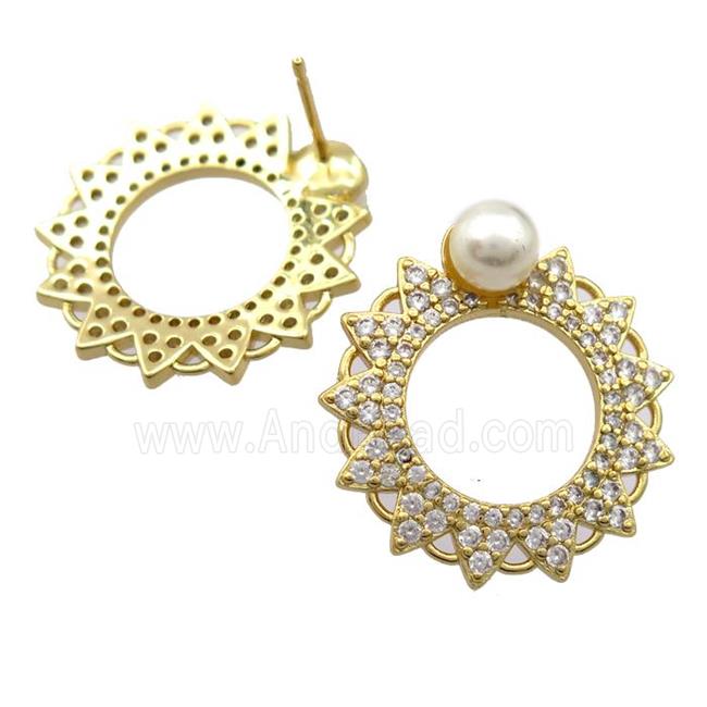 copper Studs Earrings pave zircon, gold plated