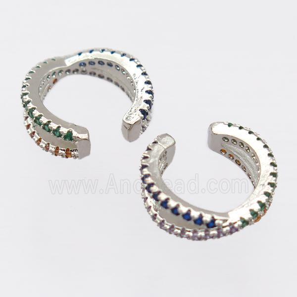 copper clip Earrings pave zircon, platinum plated