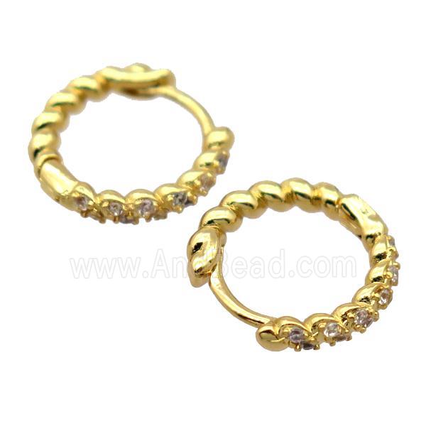 copper Hoop Earrings pave zircon, gold palted