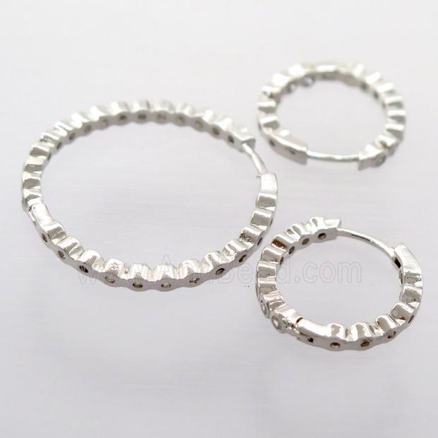 copper Hoop Earrings pave zircon, platinum plated