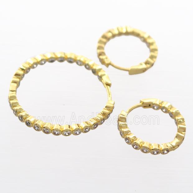 copper Hoop Earrings pave zircon, gold plated