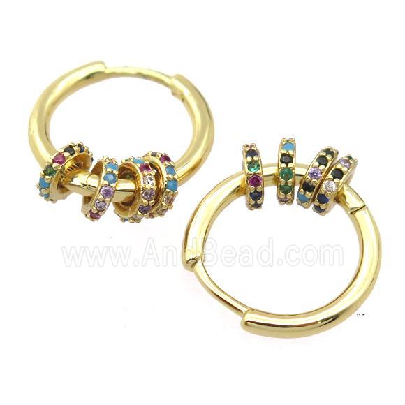 copper Hoop Earrings pave zircon, gold plated