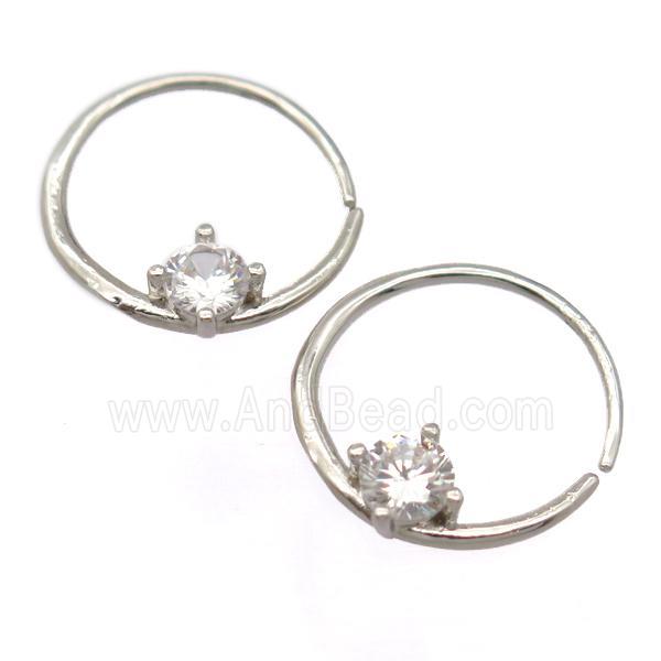copper Hoop Earrings pave zircon, platinum plated