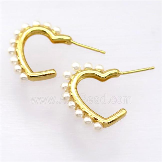 copper Stud Earrings, heart, gold plated