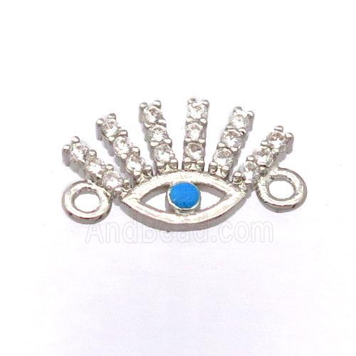 copper eye connector pave zircon, platinum plated