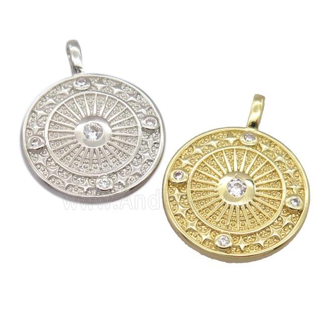 copper circle pendant pave zircon, mixed