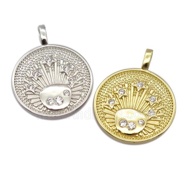 copper circle pendant pave zircon, mixed