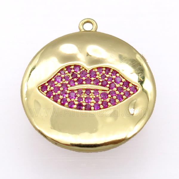 copper lip pendant pave zircon, gold plated