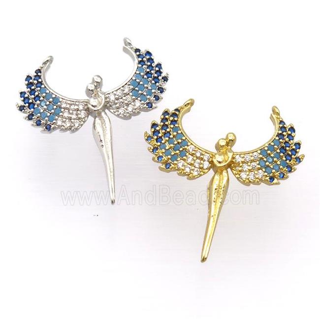 copper pendant pave zircon, angel wings, mixed