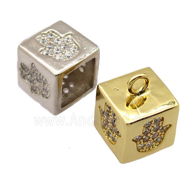 copper cube pendant pave zircon, hamsahand, mixed
