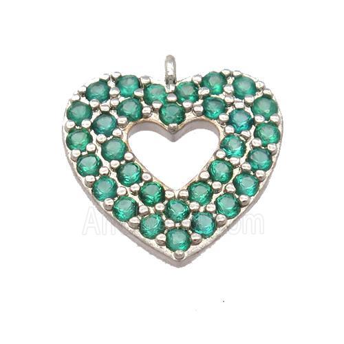 copper heart pendant pave zircon, platinum plated