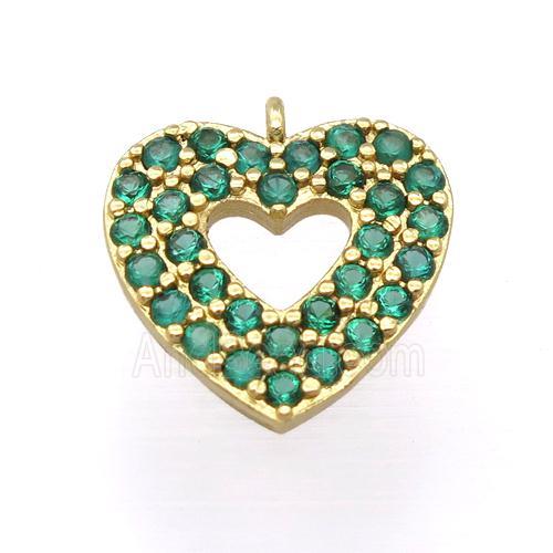 copper heart pendant pave zircon, gold plated