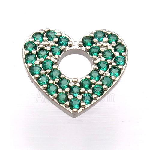 copper heart pendant pave zircon, platinum plated