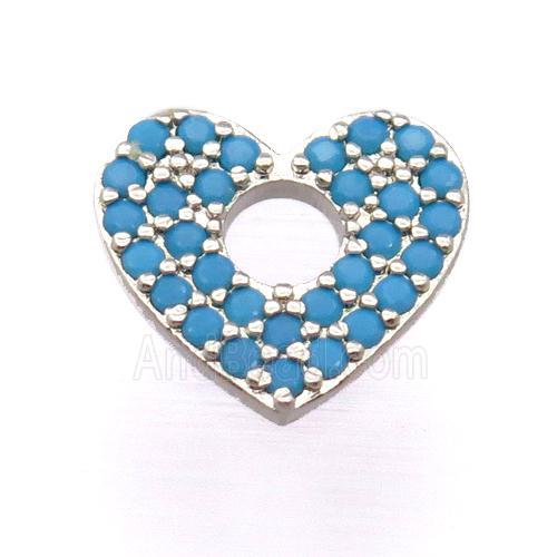 copper heart pendant pave zircon, platinum plated