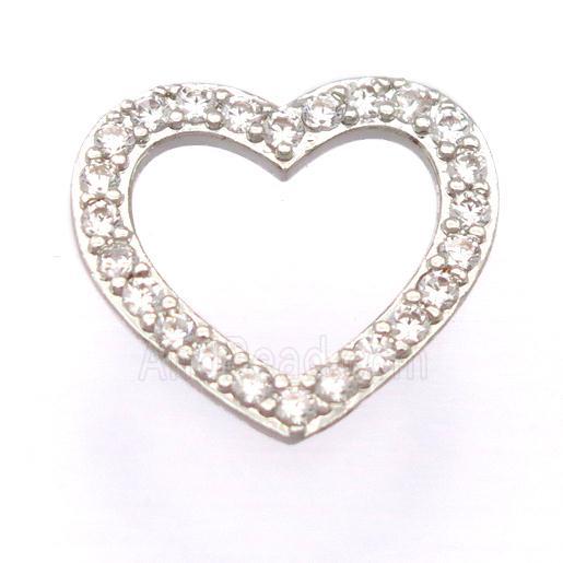 copper heart pendant pave zircon, platinum plated