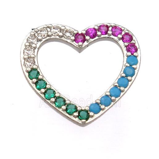 copper heart pendant pave zircon, platinum plated