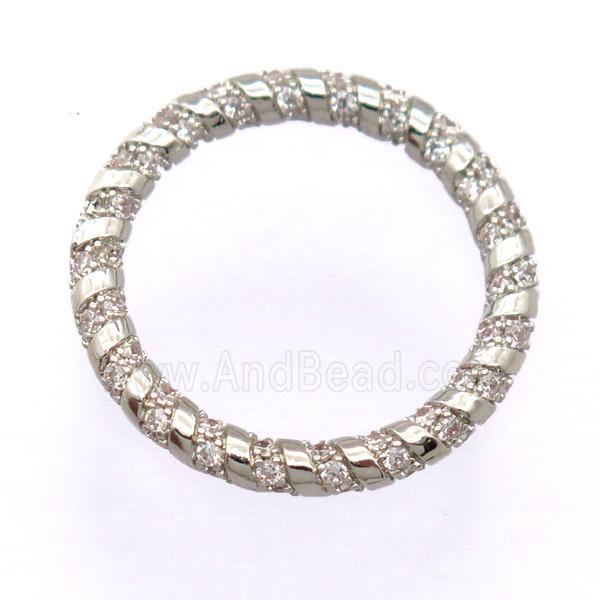 copper circle pendant pave zircon, platinum plated