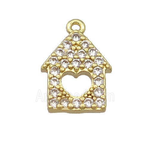 copper house pendant pave zircon, gold plated