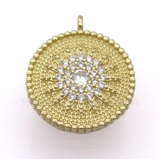 copper circle pendant pave zircon, gold plated