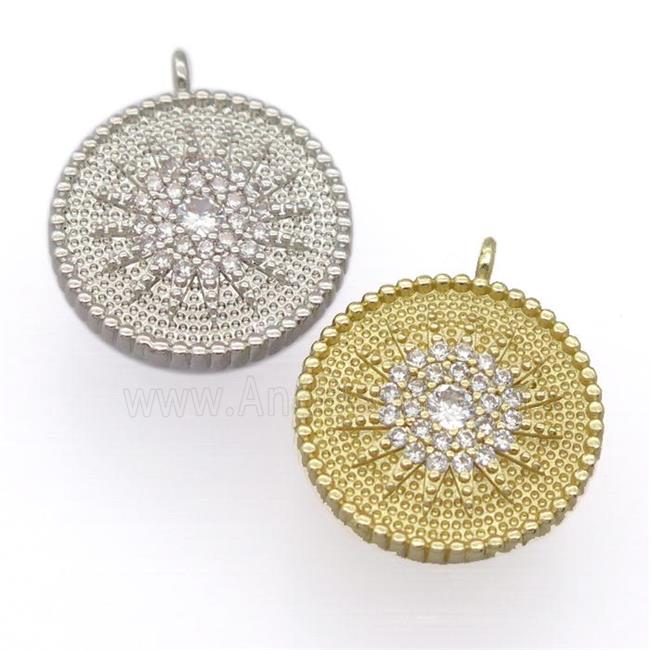 copper circle pendant pave zircon, mixed