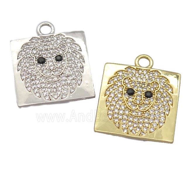 copper square pendant pave zircon, lionHead, mixed