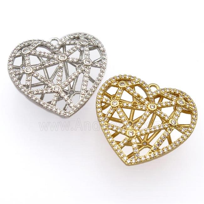 copper heart pendant pave zircon, hollow, mixed