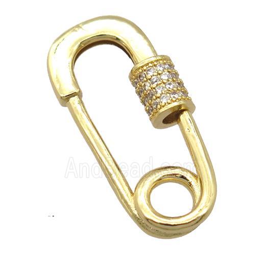 copper carabiner lock pendant pave zircon, gold plated