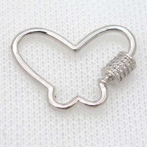 copper carabiner lock pendant pave zircon, platinum plated