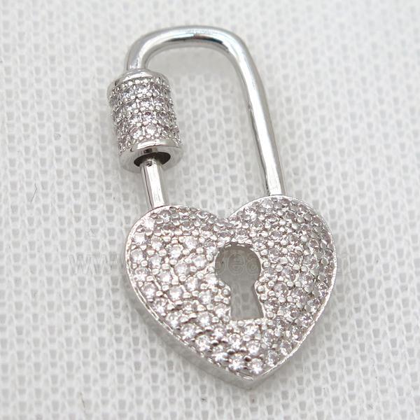 copper carabiner lock pendant pave zircon, platinum plated