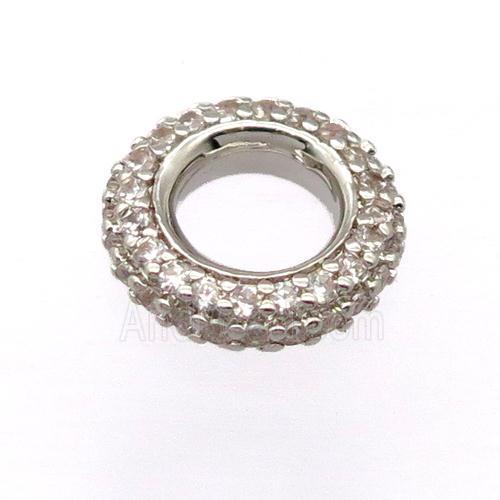 copper rondelle beads pave zircon, platinum plated