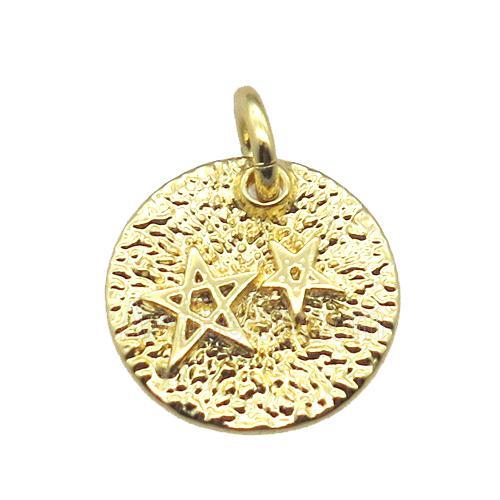 copper circle pendant with star, gold plated