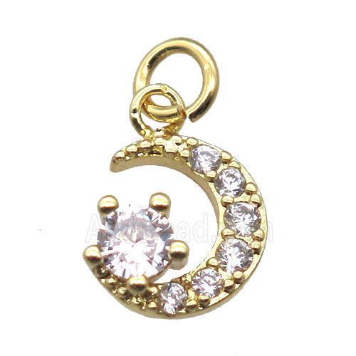 copper moon pendant paved zircon, gold plated