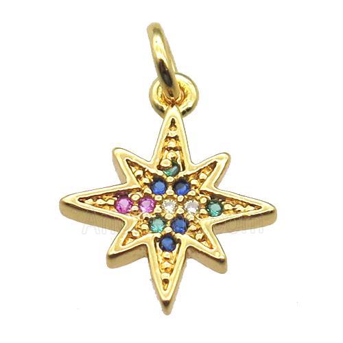 copper northstar pendant paved zircon, gold plated