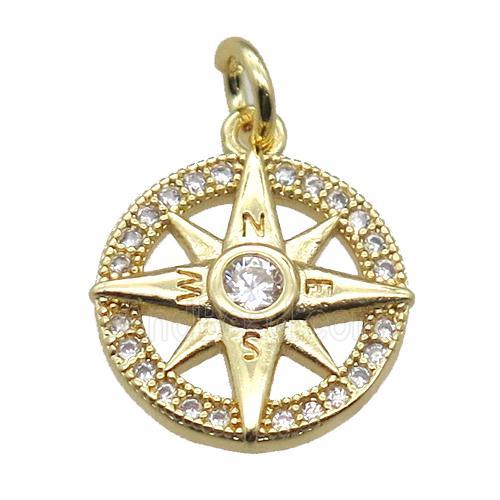copper circle pendant paved zircon with star, gold plated