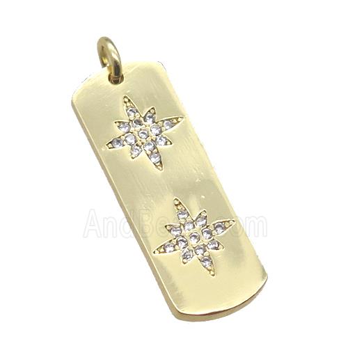copper rectangle pendant paved zircon with star, gold plated