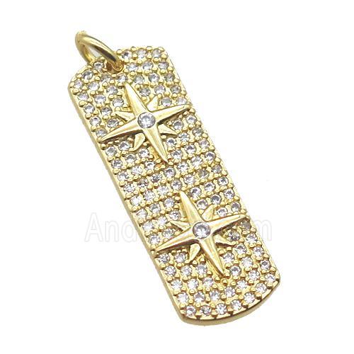 copper rectangle pendant paved zircon with star, gold plated