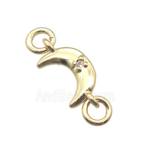 copper moon connector paved zircon, gold plated