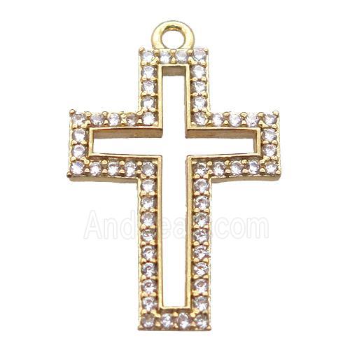 copper cross pendant paved zircon, gold plated