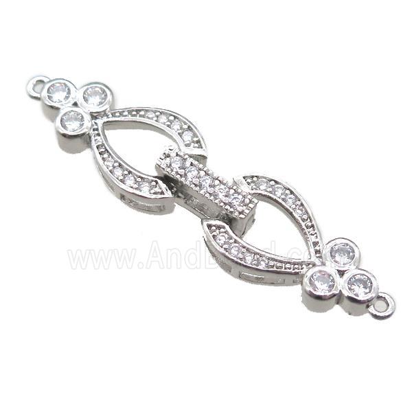 copper heart connector clasp paved zircon, platinum plated
