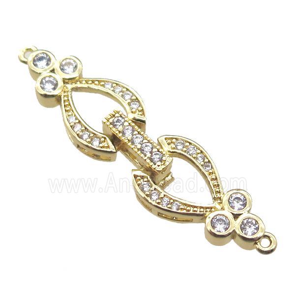 copper heart connector clasp paved zircon, gold plated