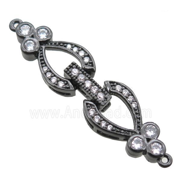 copper heart connector clasp paved zircon, black plated