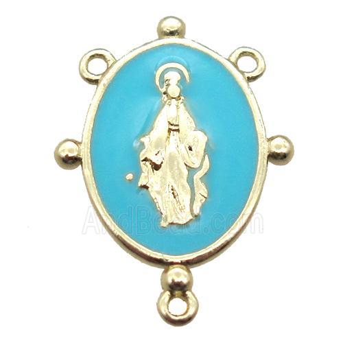 copper oval hanger bail with enameling virgin mary, gold plated