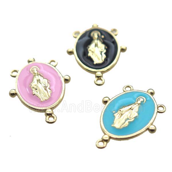 copper oval hanger bail with enameling virgin mary, gold plated, mixed color