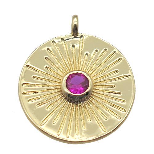 copper circle pendant paved zircon, gold plated