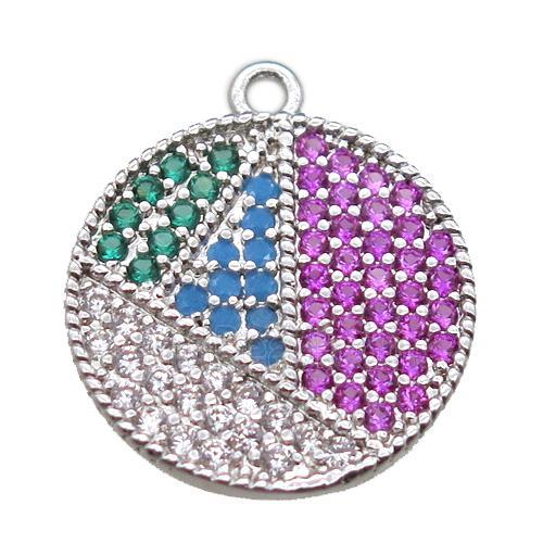 copper circle pendant paved zircon, platinum plated