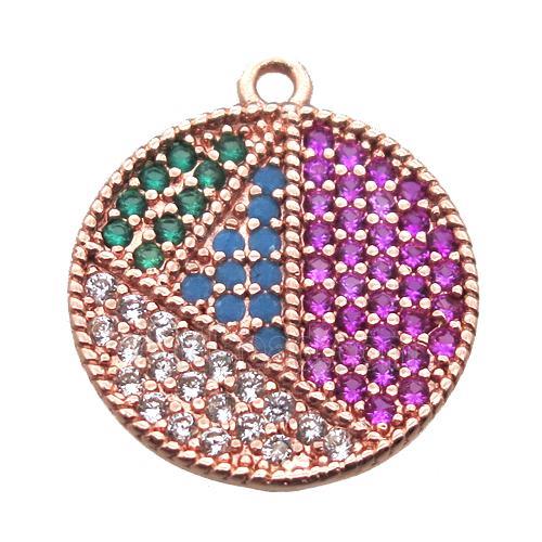 copper circle pendant paved zircon, rose gold