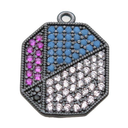 copper polygon pendant paved zircon, black plated
