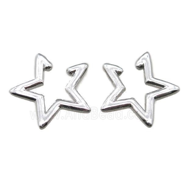 copper clip earring, star, platinum plated