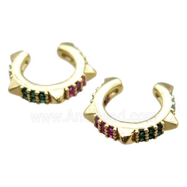 copper clip earring pave zircon, gold plated